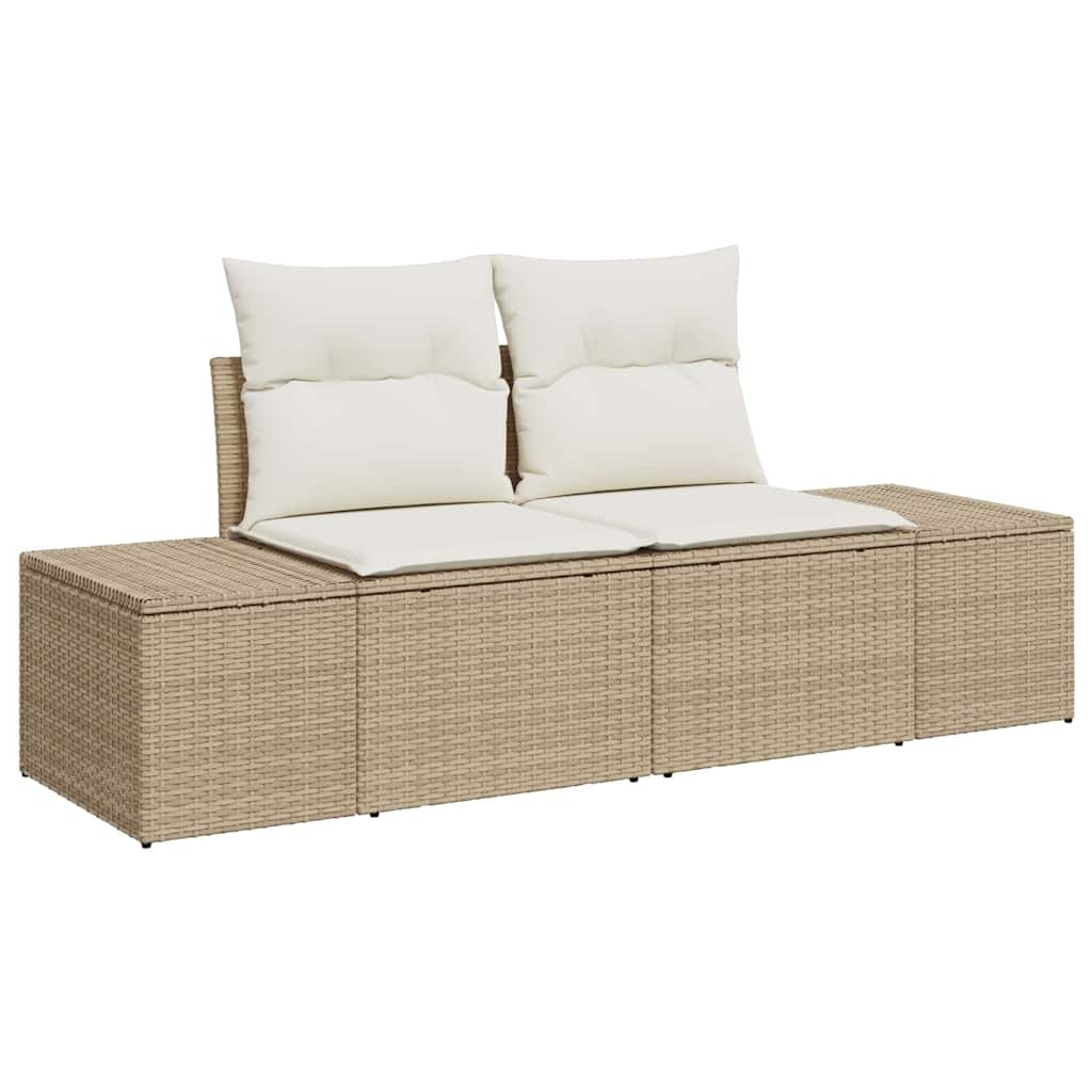 Garten-Sofa-Set mit Speicher 6 pcs Beige Poly Rattan